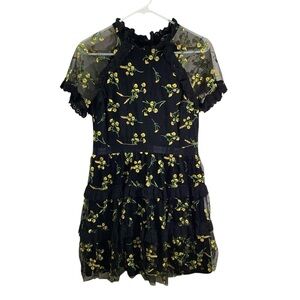 Aqua Floral Embroidered Mini Dress